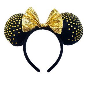 Disney Minnie Mouse Ears Gold Rhinestone Mickey Black Headband